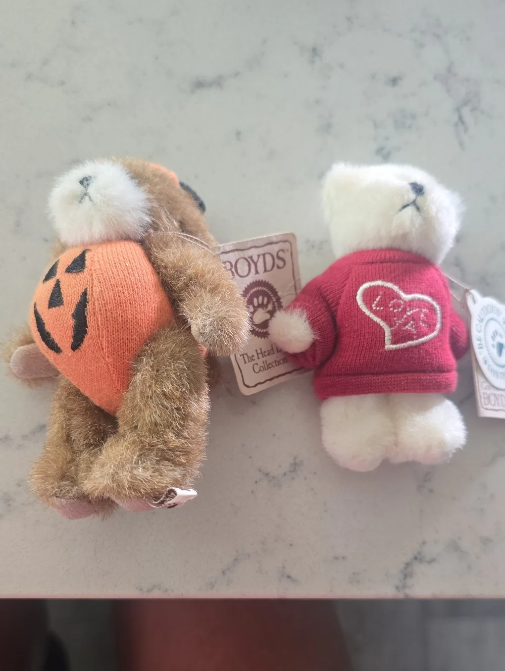 Boyds Bears Mini Plush Pair - Orange Pumpkin Sweater & Red Heart Sweater